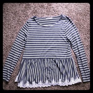Gray & white striped peplum
